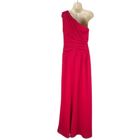 Tadashi Shoji One Shoulder Lace Insert Gown Geranium Red Size 12 - Picture 10 of 15